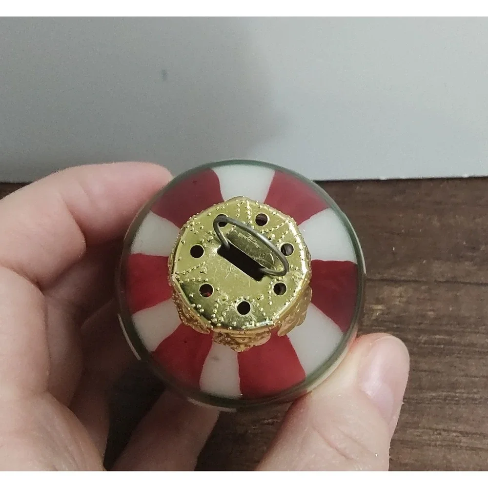 Vintage Striped Teardrop Glass Christmas Ornament Red Green Gold White A11